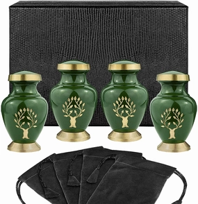 Tree of Life Green Small Keepsake Urns for Human Ashes - Set of 4