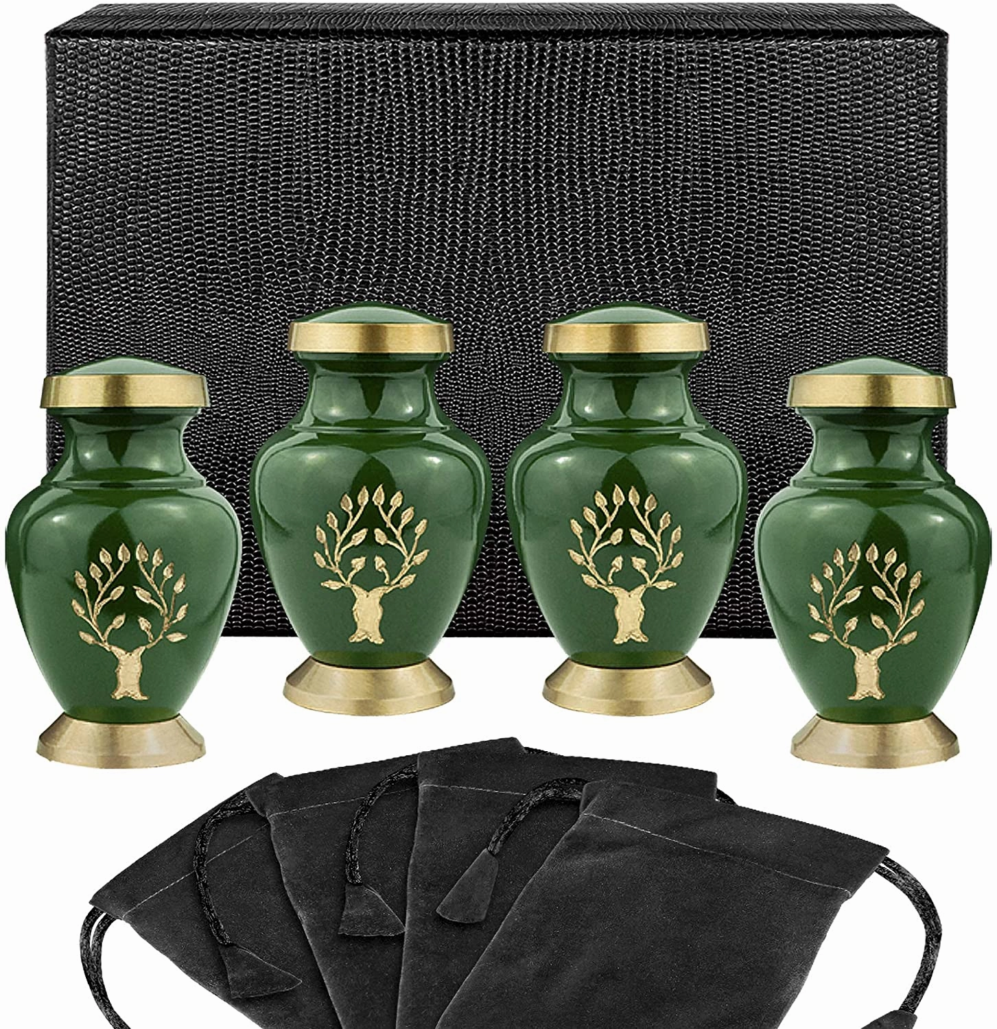 Tree of Life Green Small Keepsake Urns for Human Ashes - Set of 4