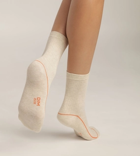 Women's ribbed cotton socks Steel with coloured piping Dim Mode